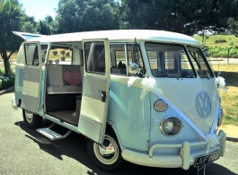 Blue VW Campervan for weddings in Rye